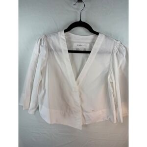 Wear Cissa White Cotton V-Neck Puff Sleeve Crop Wrap Top XS/S Made in LA